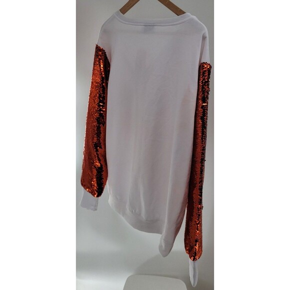 Cuce White Cincinnati Bengals Sequin Sleeve V-Neck Pullover Sweatshirt NWT - Picture 5 of 8